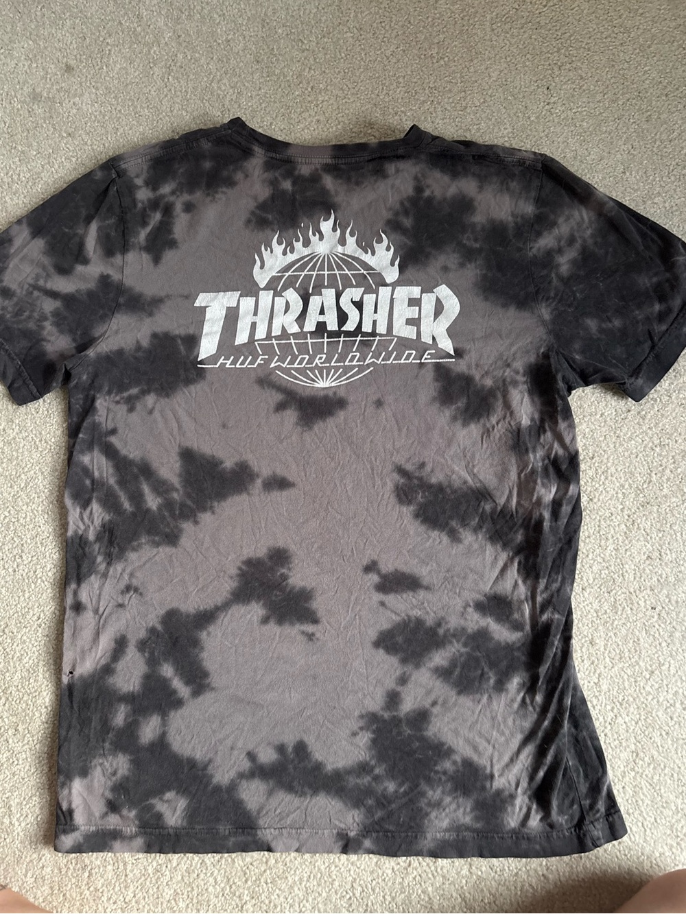 HUF Black & Gray Tie-Dye Thrasher Logo Short Sleeve Tee
